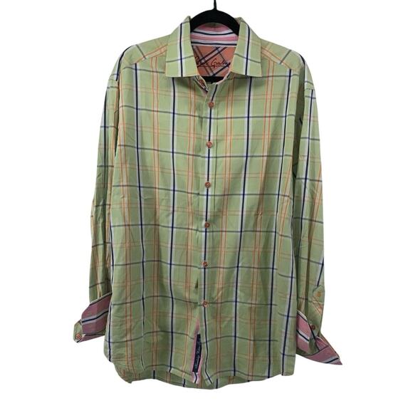Robert Graham Green Blue Orange Cotton Plaid Button Up Shirt XL - Picture 1 of 10